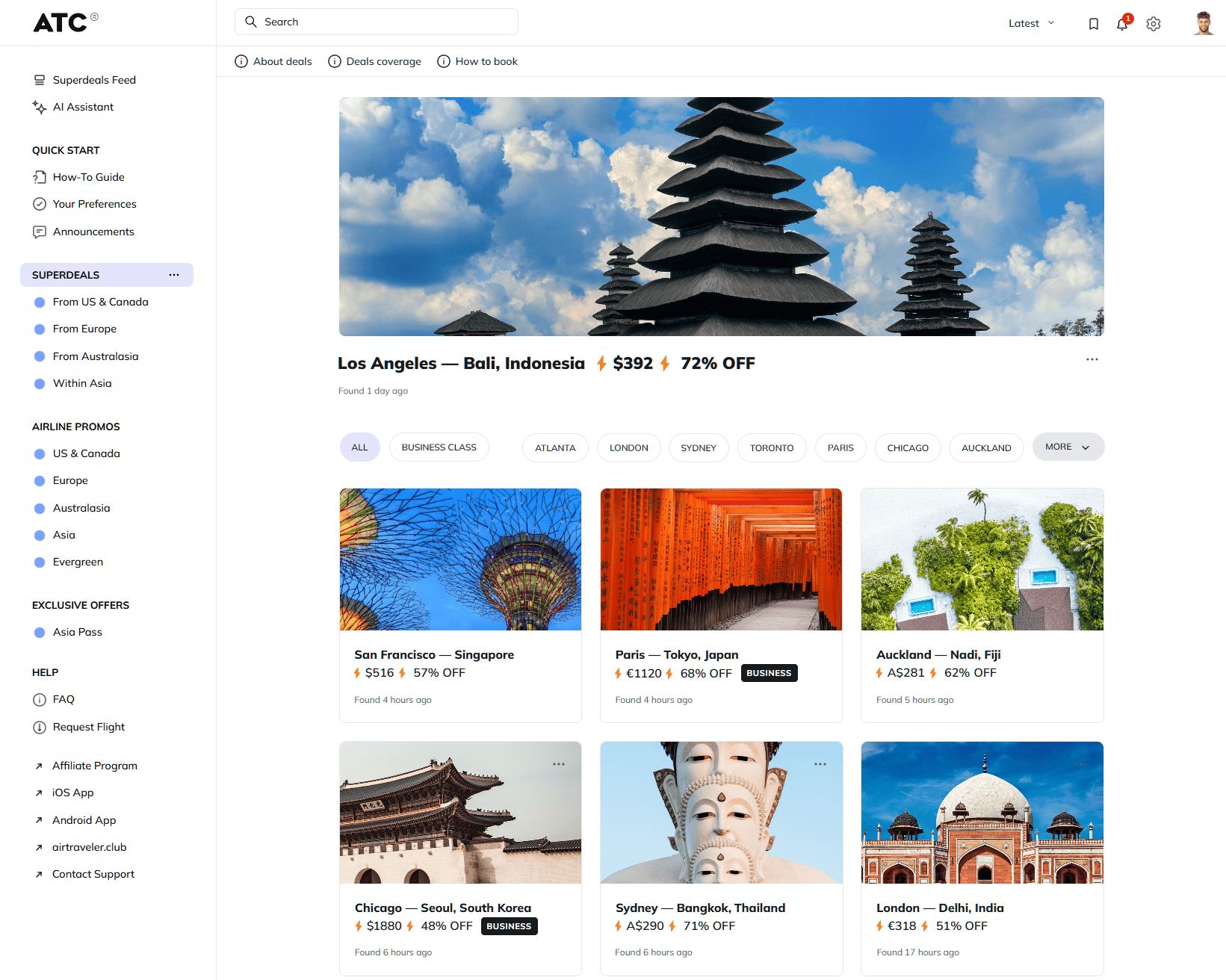 Use Superdeals from Air Traveler Club to book ultracheap flights to Asia