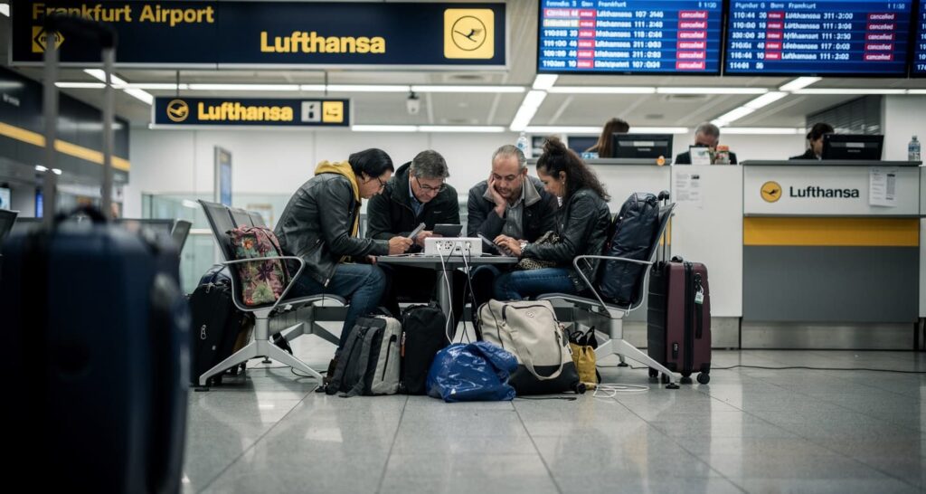 Lufthansa cabin crew are striking April 15-16, grounding 80% of flights from Frankfurt and Munich. 150,000 passengers are now stranded.