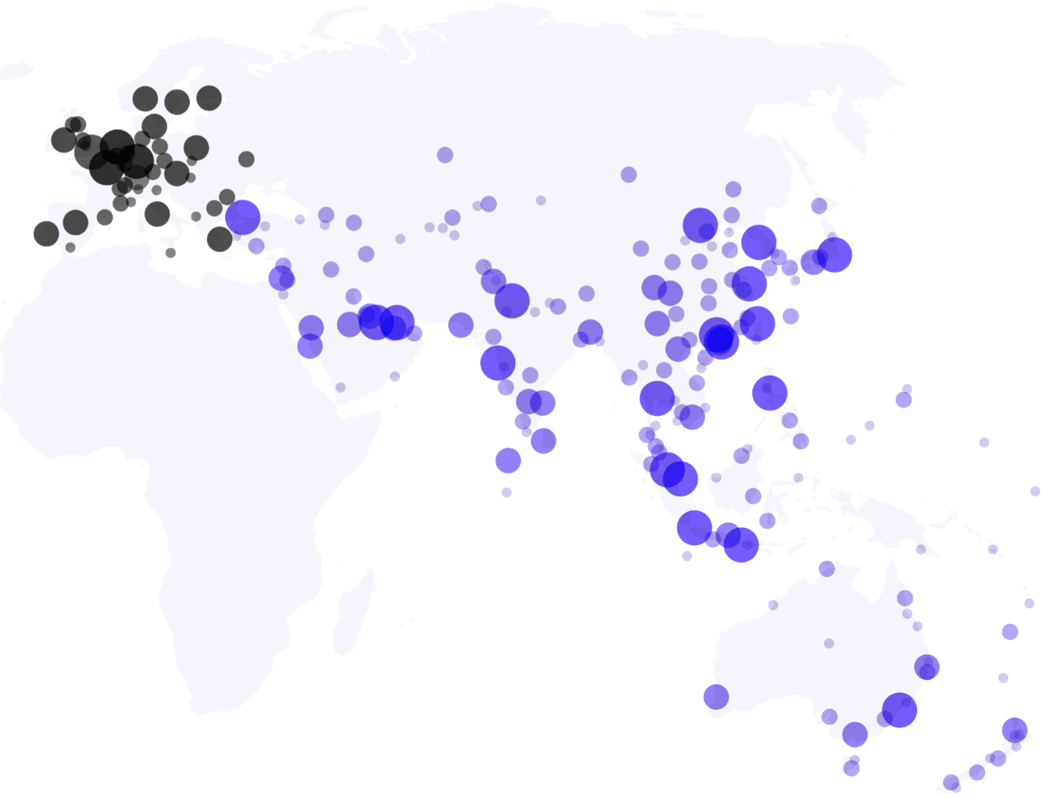 Flight Destinations Map Asia Oceania From Europe