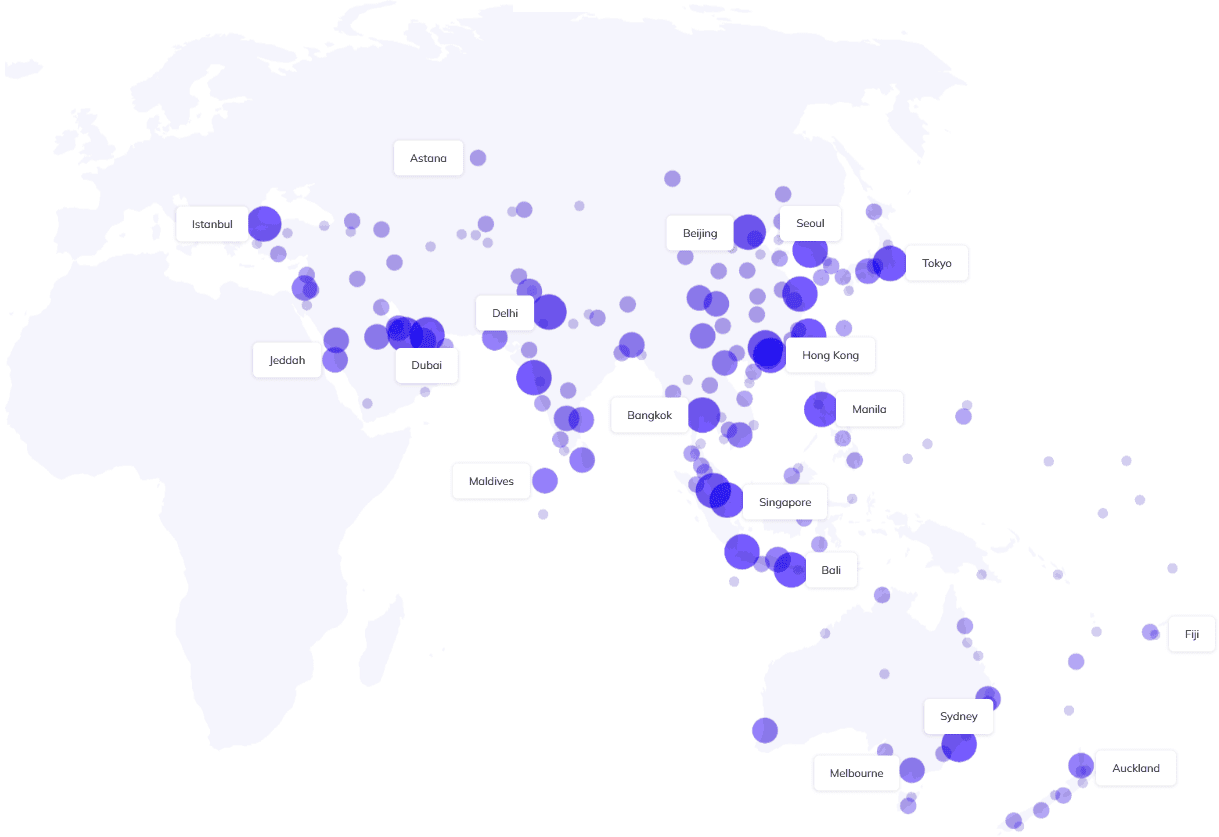 Flight Destinations Map : Asia Pacific