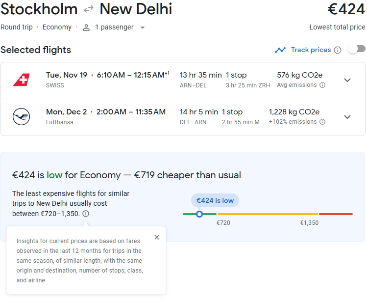 Superdeal from Stockholm to New Delhi