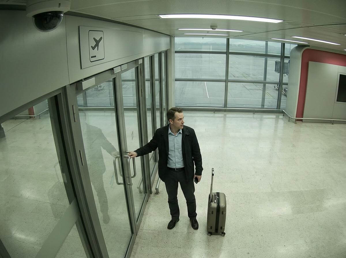 Business traveler with a carry-on standing at a closed airport gate in China (ATC Intel)