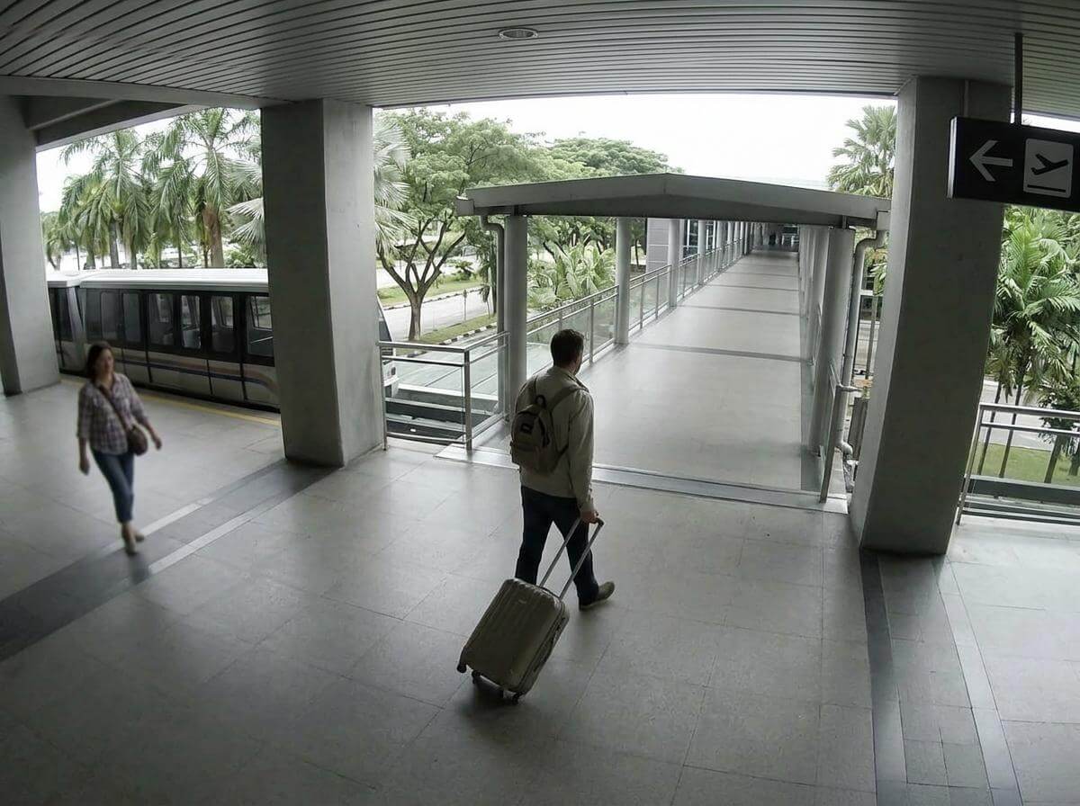 Traveler with luggage crossing landside walkway at Kuala Lumpur airport (ATC Intel)