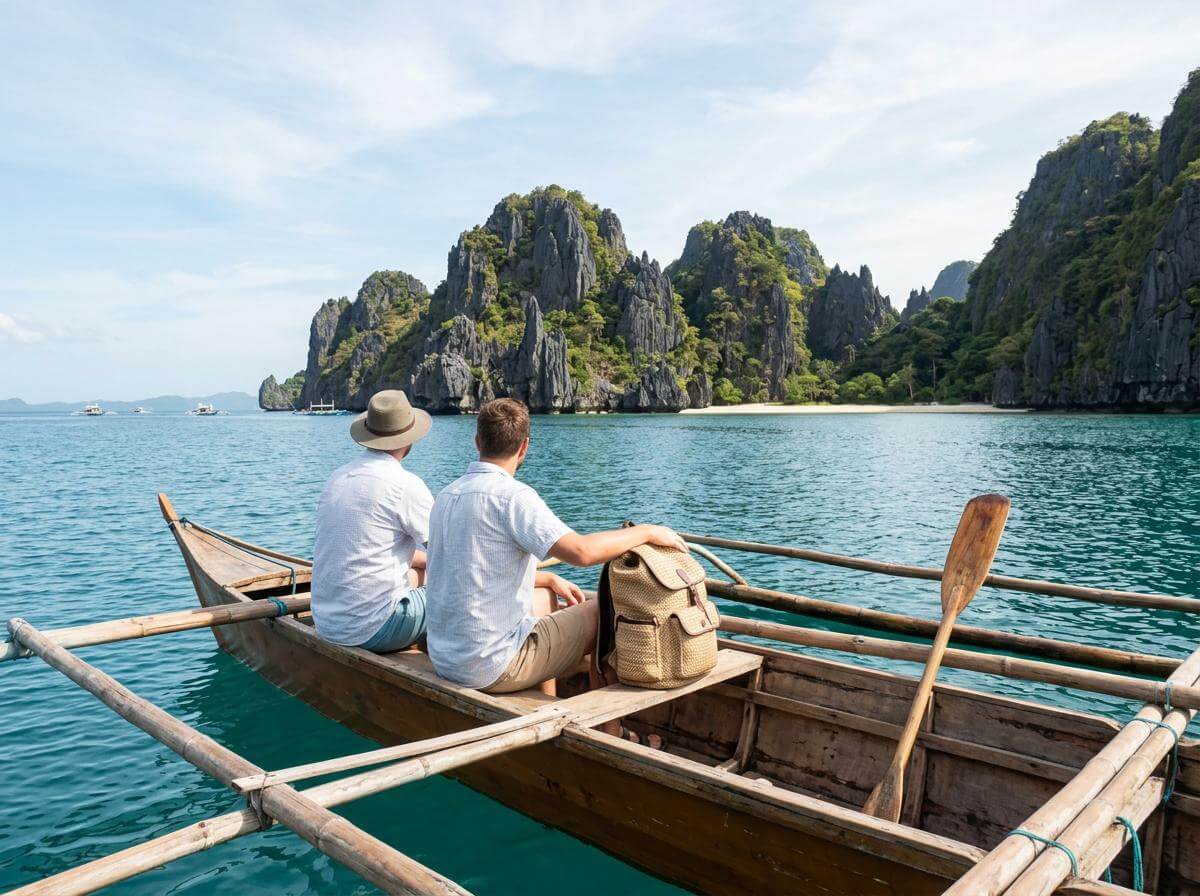 Travelers on an outrigger boat among limestone karsts in the Philippines (ATC Intel)