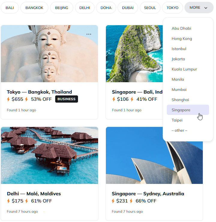Heavily discounted flights within Asia
