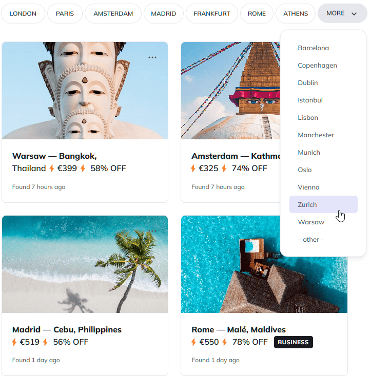 Heavily discounted flights to Asia from European airports